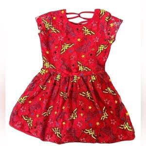 Dress Wonder Woman superhero red with WW logo lined top layer lace 4T/5T